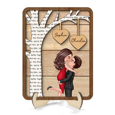 Couple Hugging Kissing Under Text Tree Personalized 2-layer Wooden Plaque,  Gift For Him, For Her