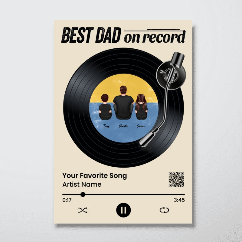 Retro Best Dad On Record Favorite Song Scannable QR Code Personalized Poster| Heartfelt Father's Day Gift For Dad
