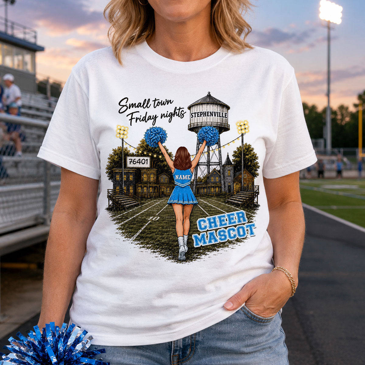 Custom Town Name & Zip Code Cheerleader - Personalized Shirt - Hometown Spirit, Big Dreams Football