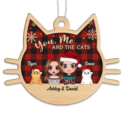 Doll Couple And Cats Personalized Wooden Ornament