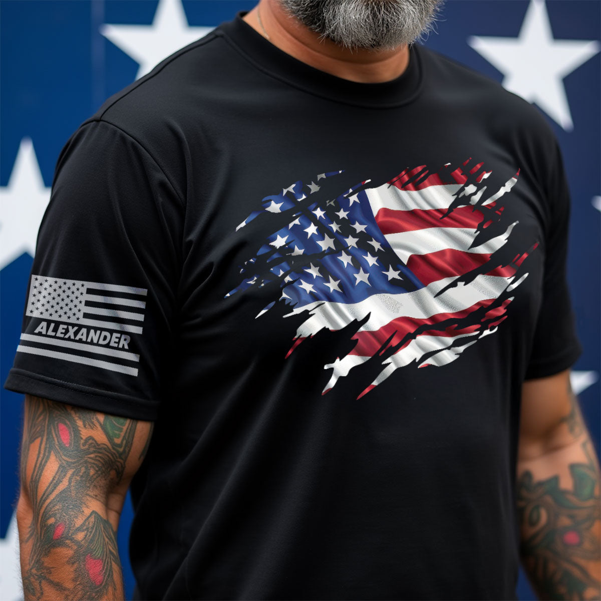 Patriotic 4th Of July Ripped Flag Custom Name Personalized Sleeve Printed Shirt
