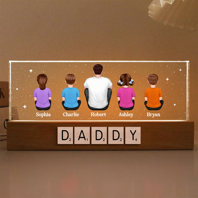 Daddy Grandpa Letters Wood Texture Sitting Back View Personalized Acrylic LED Night Light