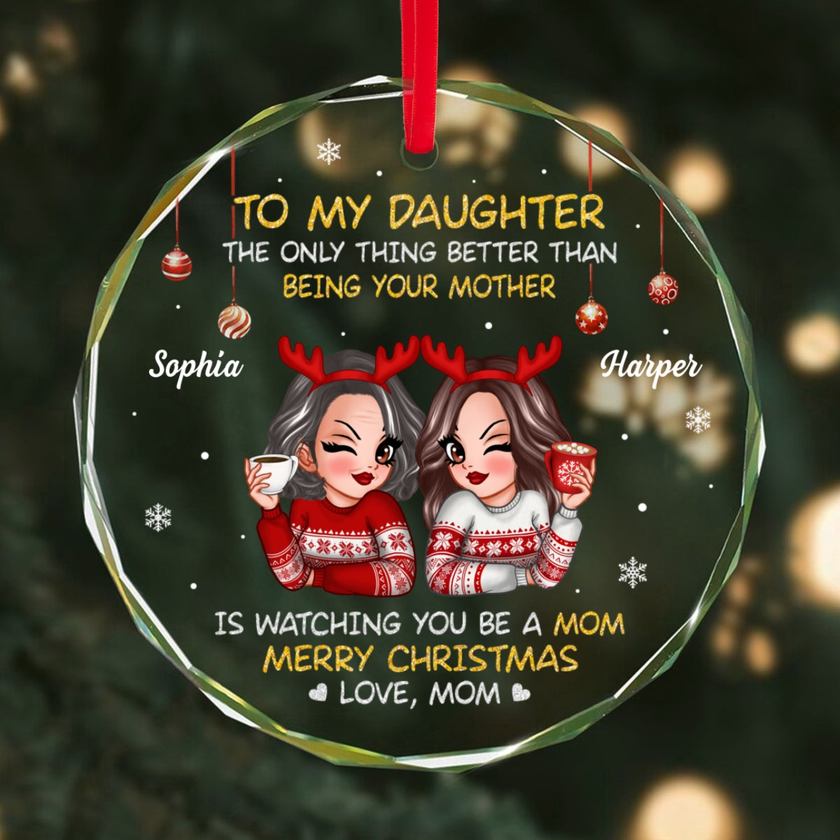 To My Daughter Son Merry Christmas Personalized Glass Ornament, Christmas Gift For Daughters, Sons