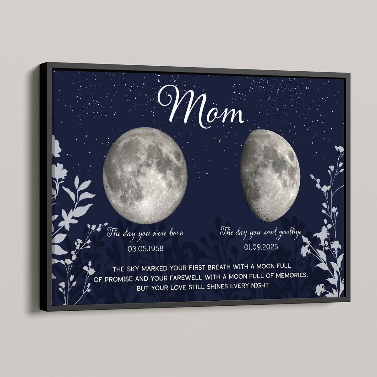 Lost Loved One Moon Phase Art Deep Blue Theme Memorial Keepsake Personalized Poster