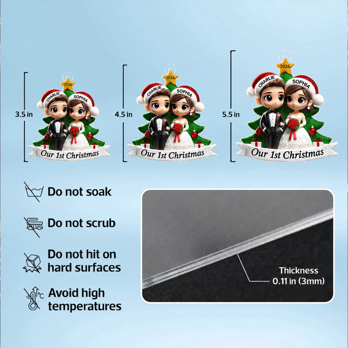 Our First Christmas Married Wedding Couple 2D Flat Acrylic Ornament, MR. & MRS. Gift