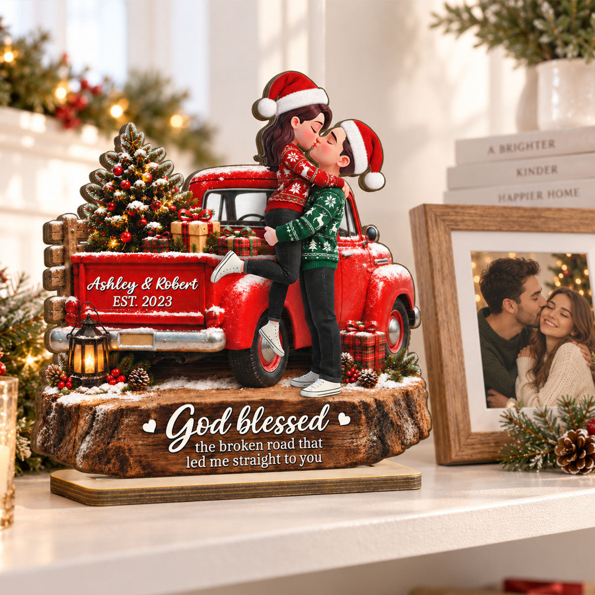 Eternal Love Couple God Blessed Broken Road Led Me Straight To You - Personalized 2-Layered Wooden Plaque - Christmas Gift, Anniversary Gift For Couple, For Him, For Her, Christmas Tabletop Decor