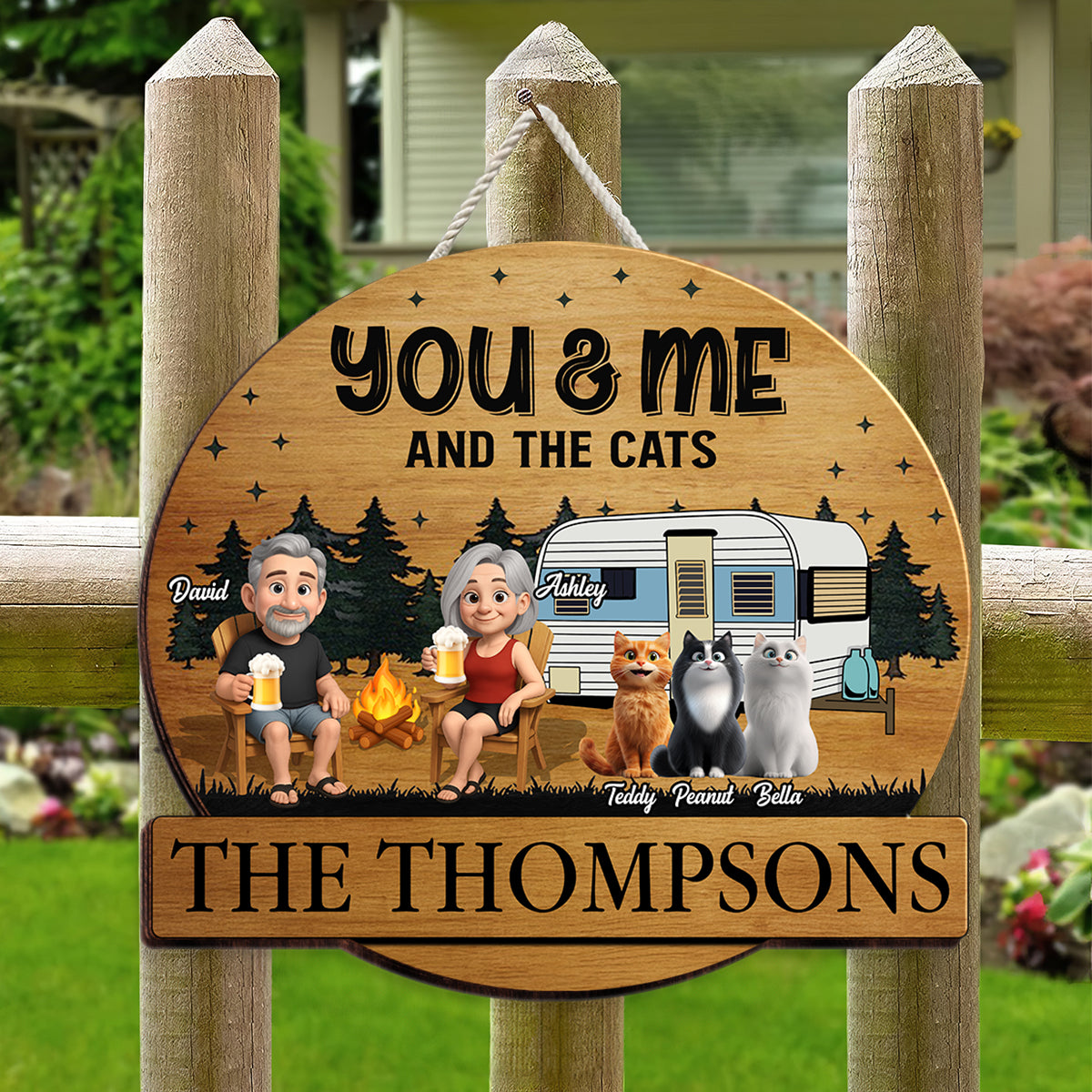 Camping Couples and the Dogs Cats Personalized Wood Sign, Anniversary, Vacation, Funny Gift For Campers