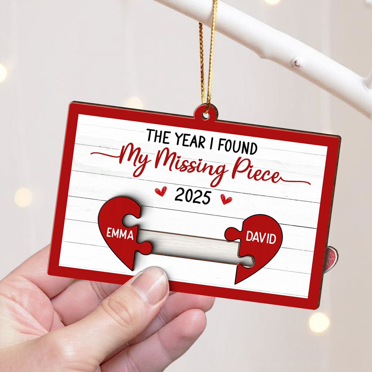 You Are My Missing Piece Couple Hugging Kissing Personalized Slider Ornament, Christmas gift for Him for Her