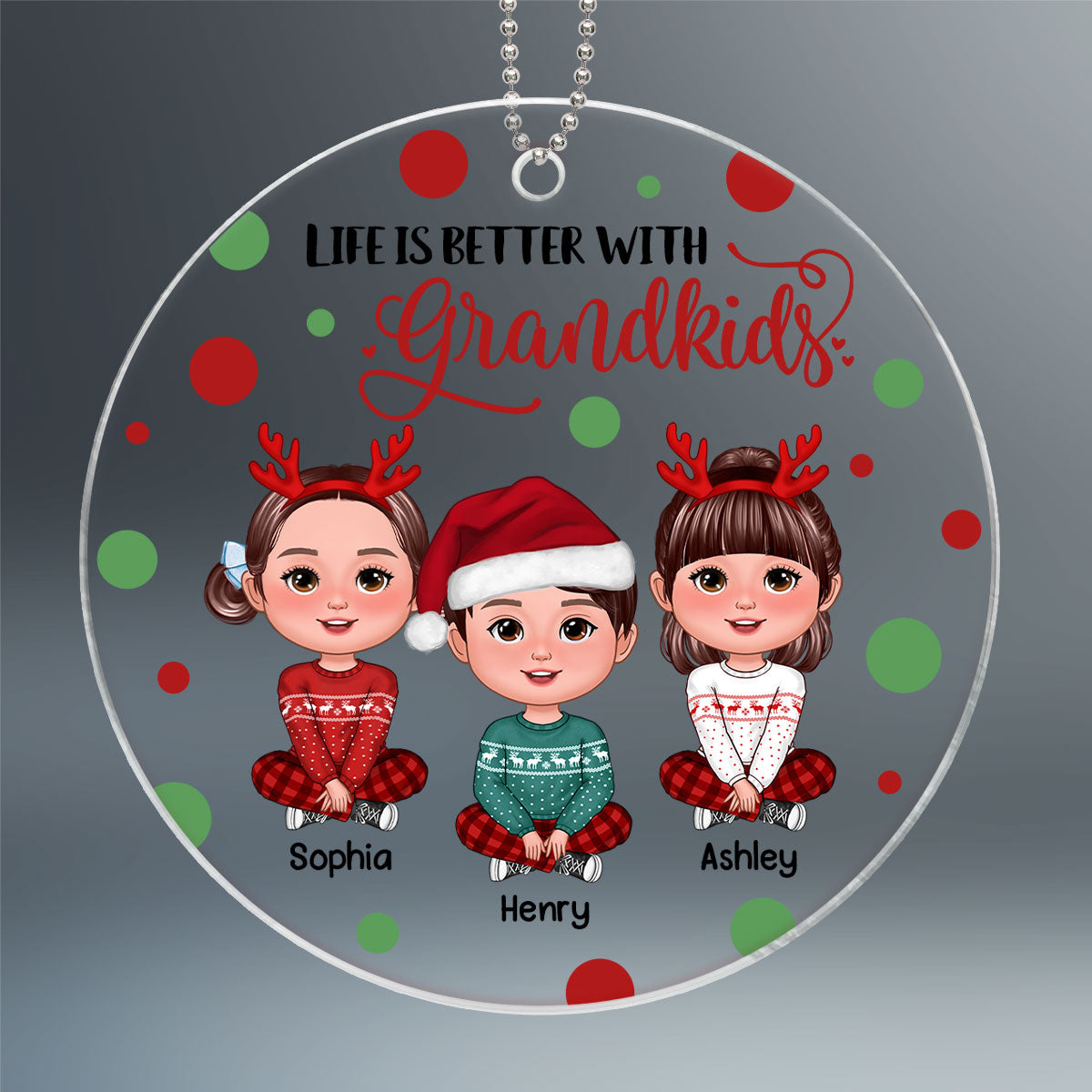 Life Is Better With Grandkids Christmas Dots Personalized Acrylic Ornament