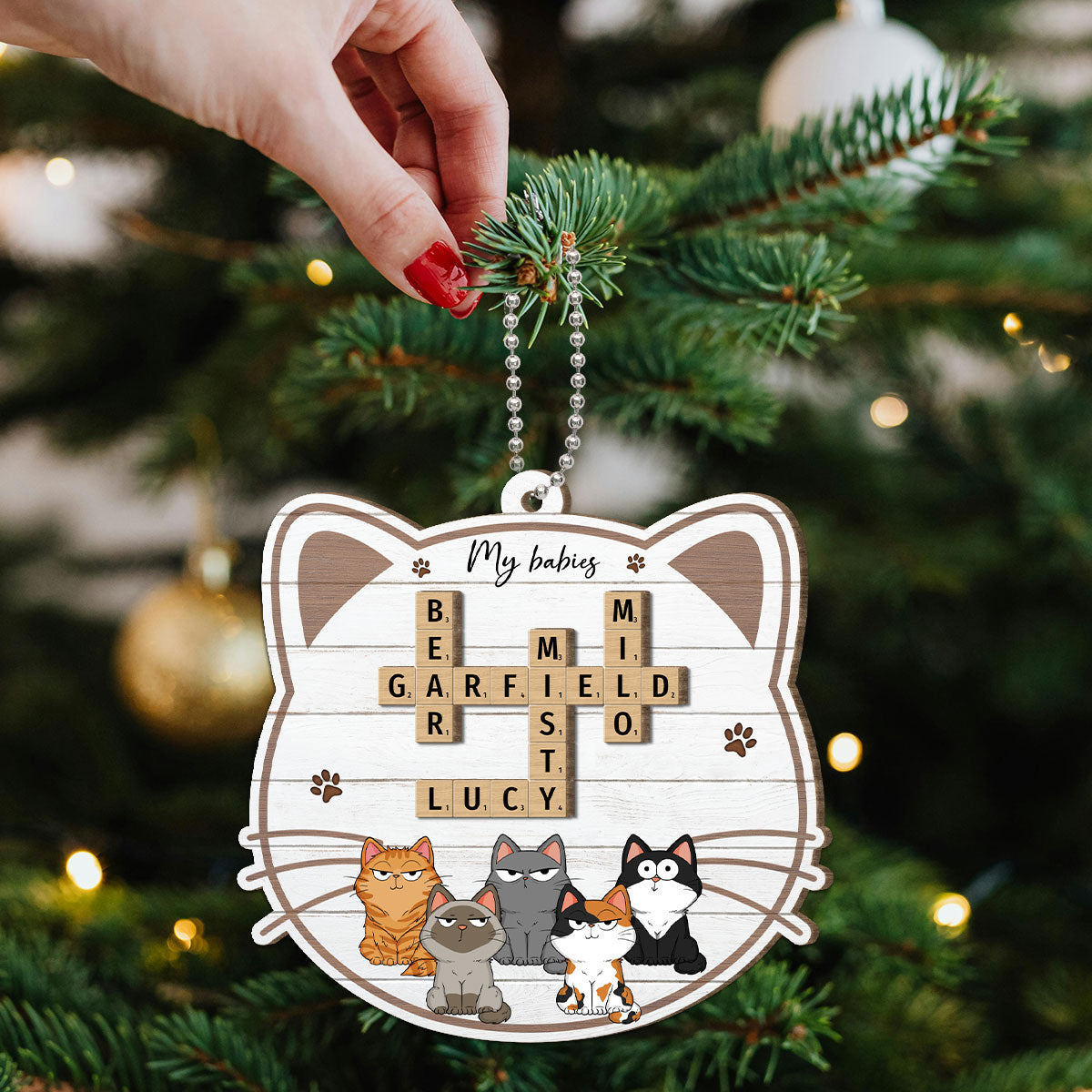 My Babies Cats Crossword Puzzle Art Personalized 2-Layer Wooden Ornament