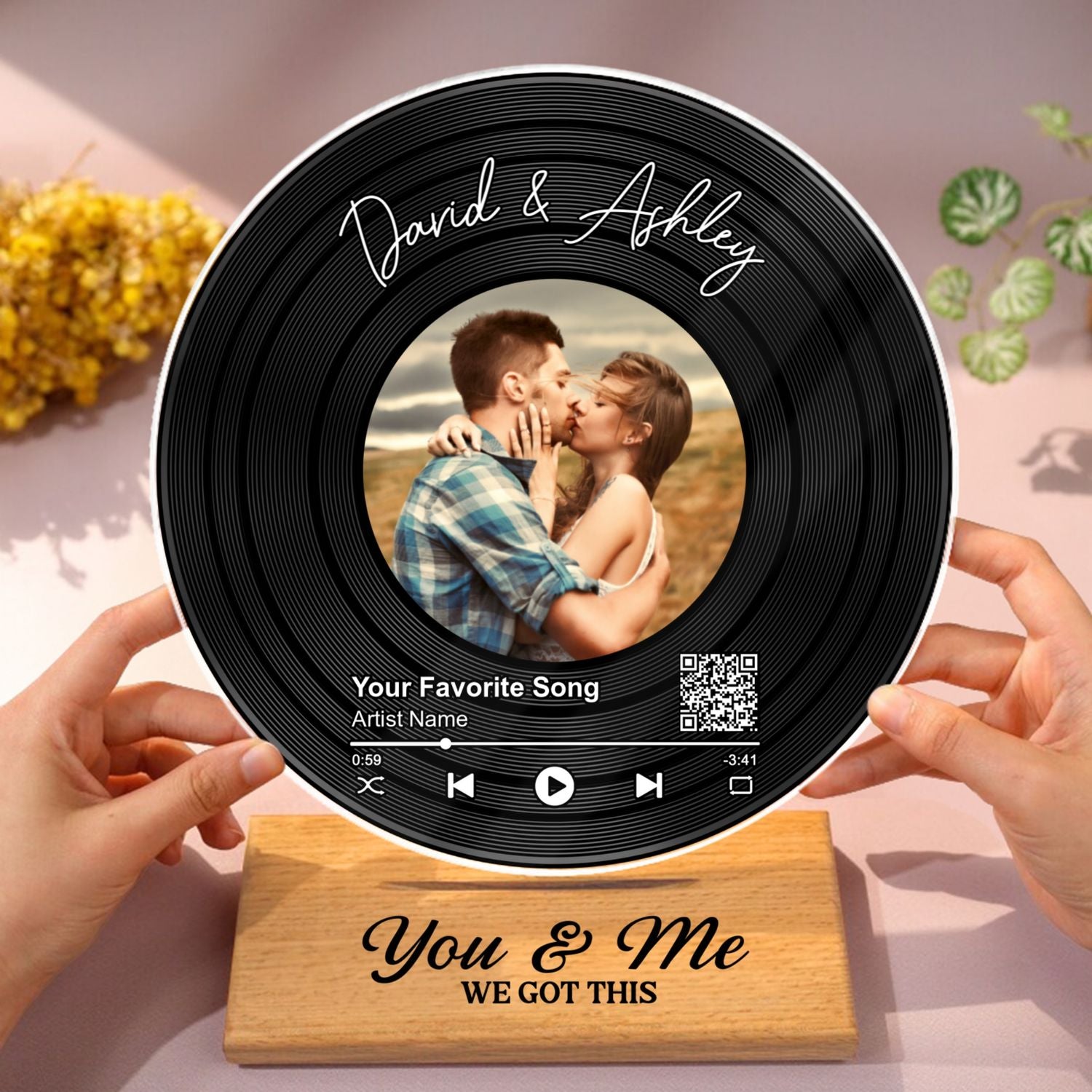 Couple Upload Photo Favorite Song Scannable QR Code Personalized Acrylic Record Plaque, Heartfelt Gift For Couple, For Him, For Her, Boyfriend, Girlfriend, Husband, Wife