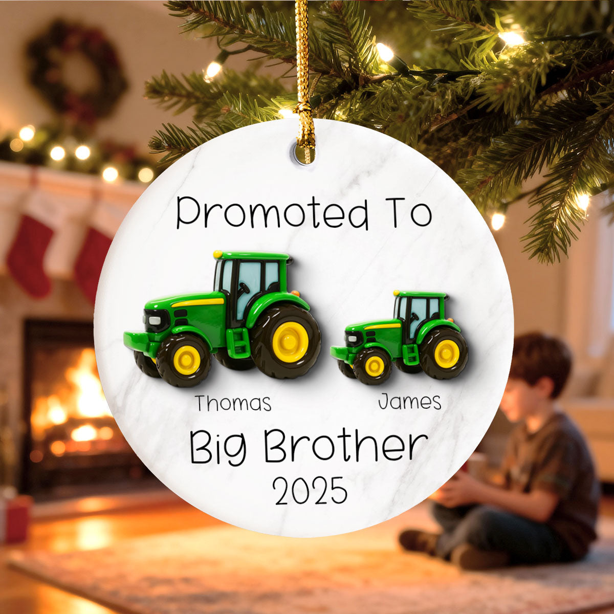Promoted To Big Brother Big Sister Tractors - Personalized Ceramic Ornament - Proud New Big Siblings Gift
