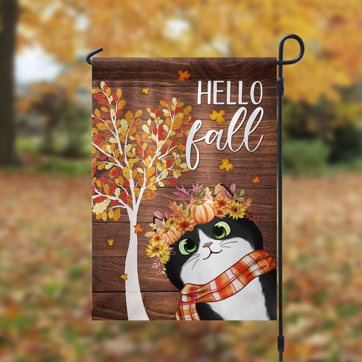 Hello Fall Cute Cats Personalized Garden Flag