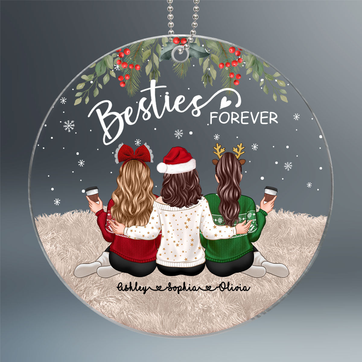 Besties Sisters Sitting Back View Holly Personalized Acrylic Ornament
