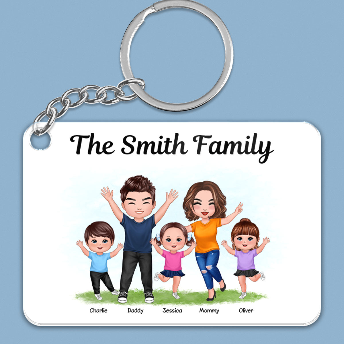 Happy Family Couple Kid Dog Cat Personalized Acrylic Keychain