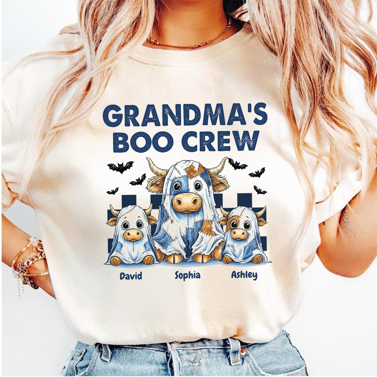 Grandma's Boo Crew Highland Cow Personalized Sweatshirt, Cozy Fall Vibe Sweatshirt