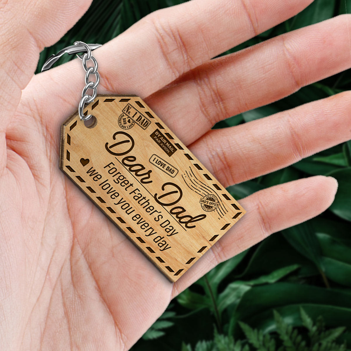 Dad Kids Dogs Cats Back View Envelope Personalized Wooden Keychain