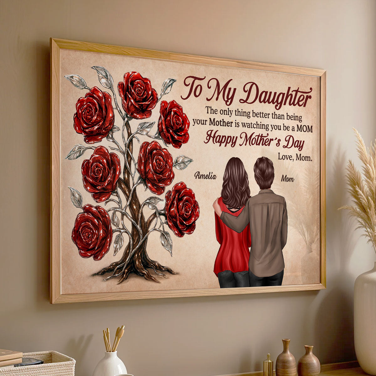 3D Effect Rose Tree To My Daughter From Mom Personalized Poster, Gift For Daughter