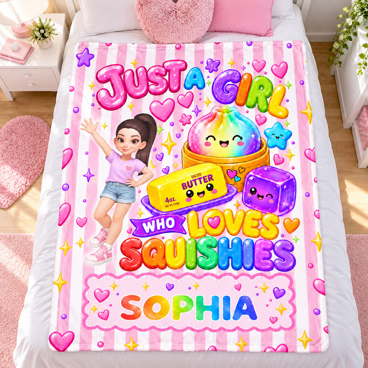 Just A Girl Who Loves Squishies - Personalized Fleece Blanket - Christmas Gift For Girl, Granddaughter, Daughter