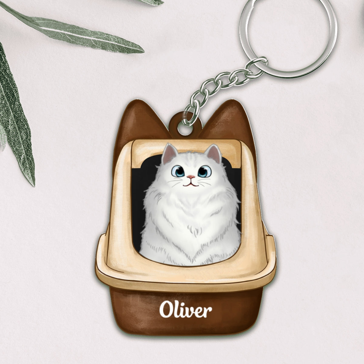 Fluffy Cat In Litter Box Gift For Cat Lover Personalized Acrylic Keychain