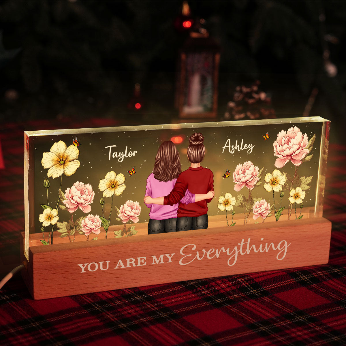 Couple Birth Month Flower Personalized Acrylic Block LED Night Light, Heartfelt 2025  Gift For Him, For Her, Boyfriend, Girlfriend, Husband, Wife