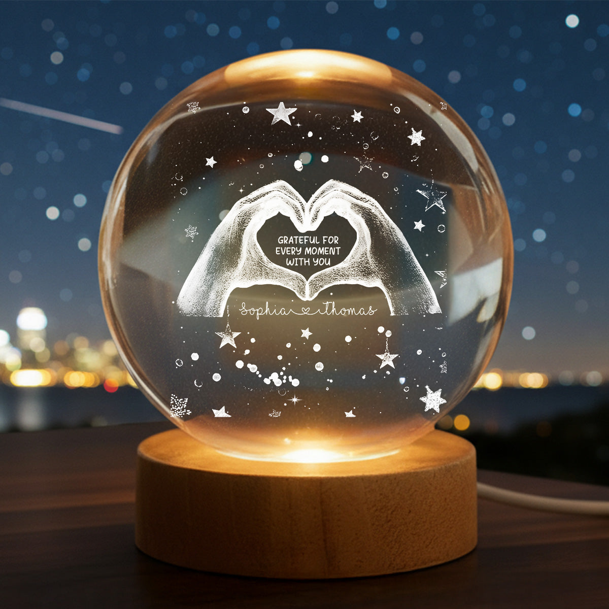 Grateful For Every Moment With You - Personalized Crystal Ball LED Night Light