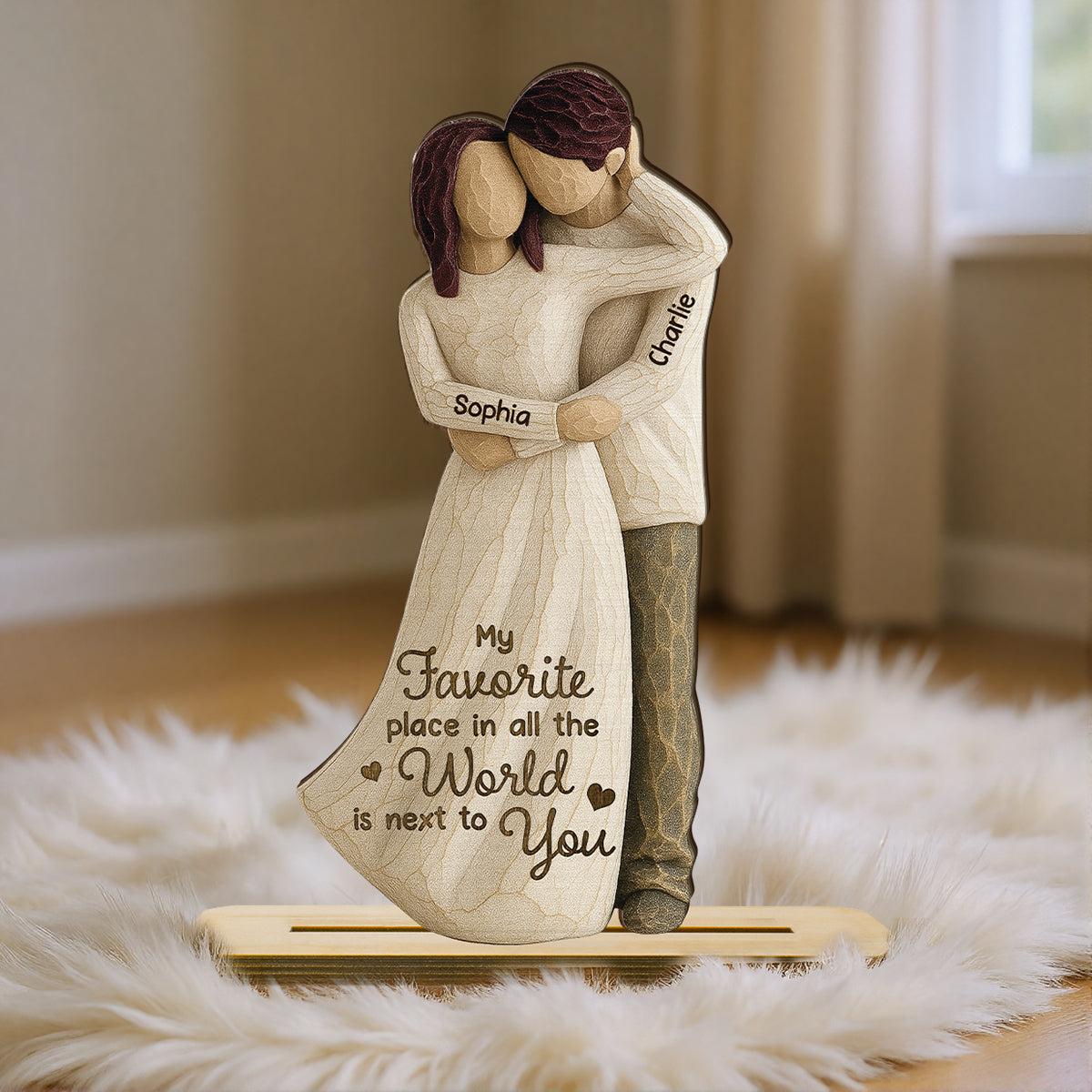 You Are My Happy Place 3D Effect Couple Personalized Standing Wooden Plaque, Gift For Him, Gift For Her