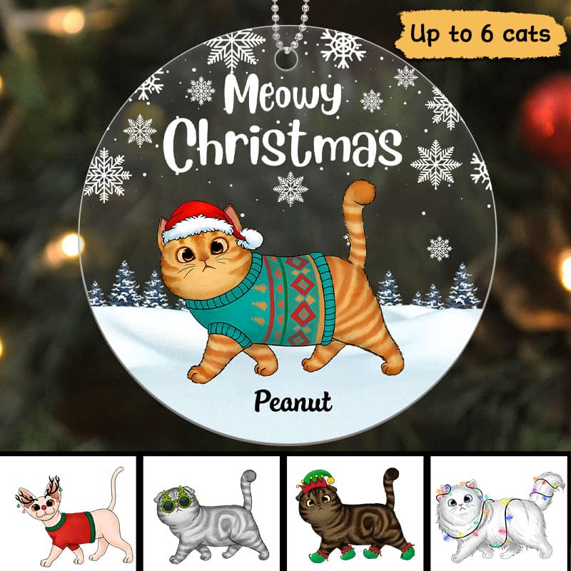 Walking Cats Snow Background Personalized Acrylic Ornament