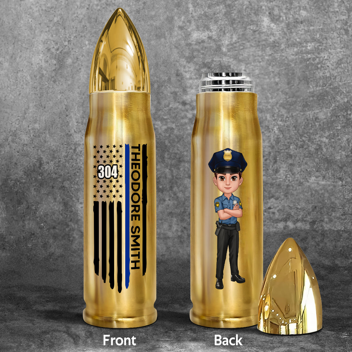 Police Thin Blue Line Personalized Bullet Tumbler, Appreciation Gift, Christmas Gift