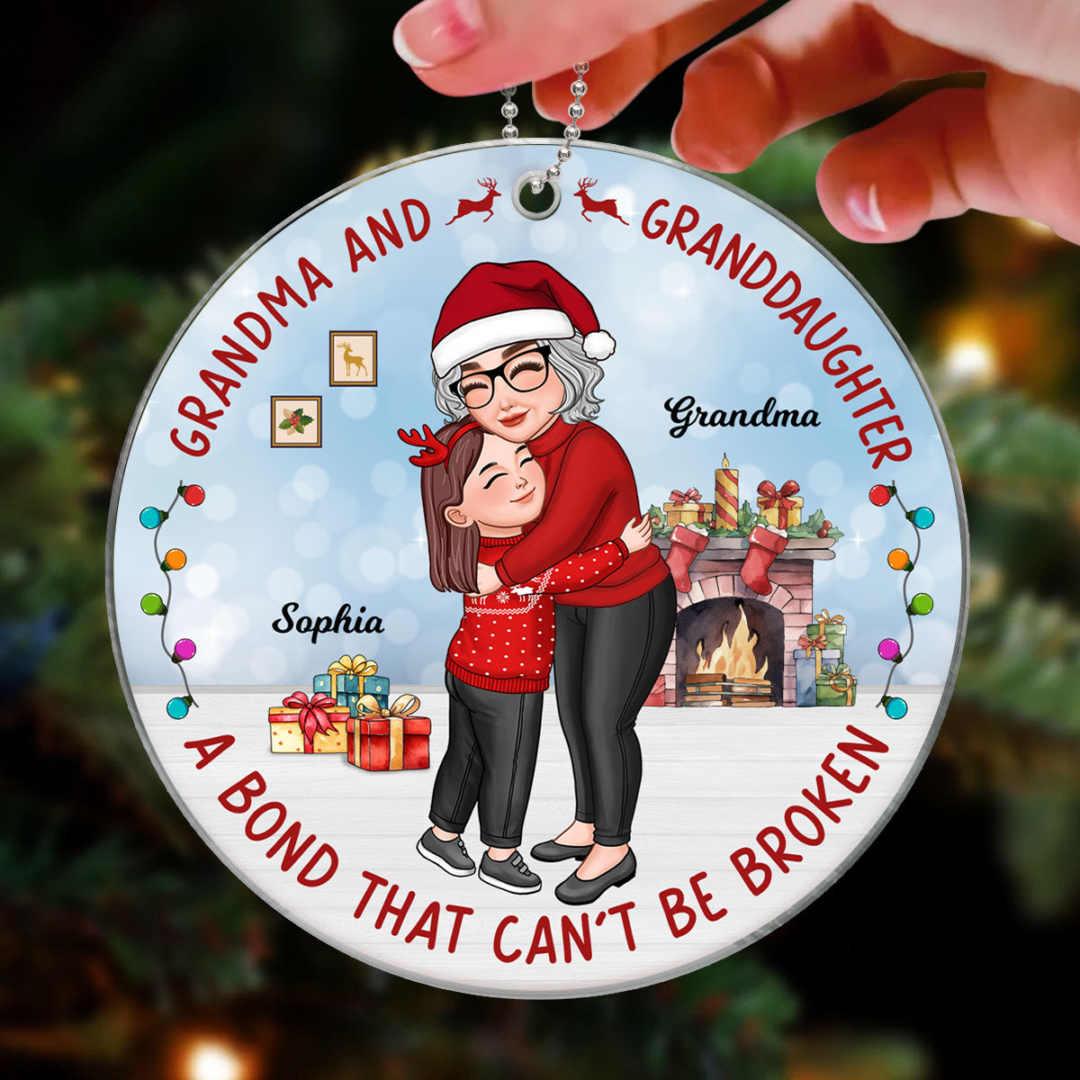 Grandma & Grandkid Hugging Bond Can‘t Be Broken Christmas Gift For Granddaughter Grandson Personalized Acrylic Ornament