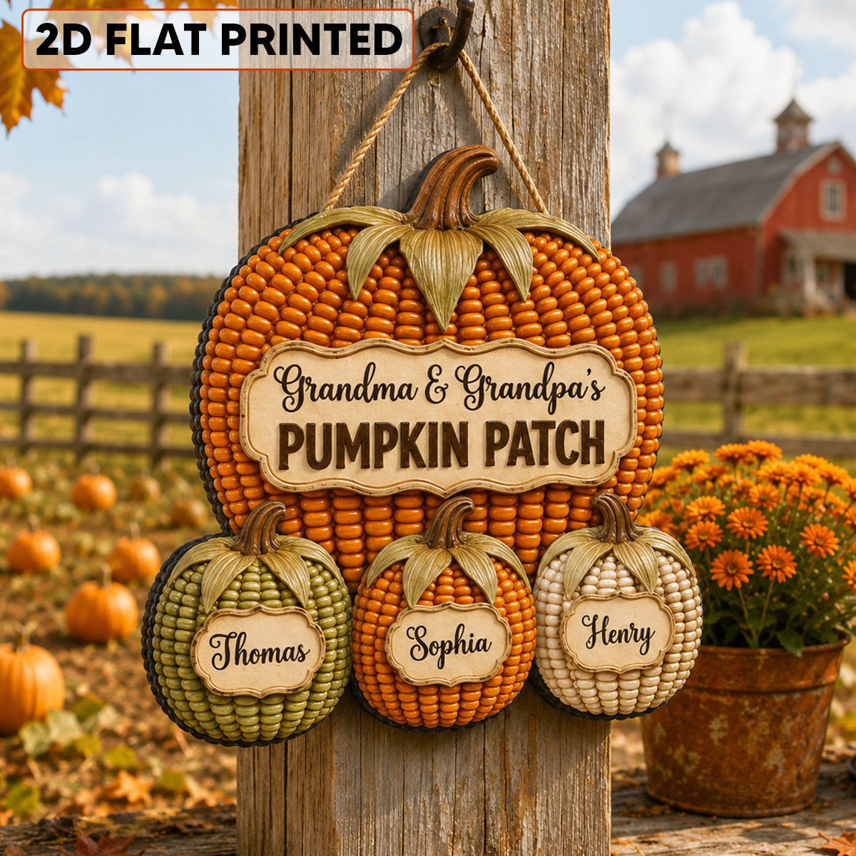 Cozy Warm Fall Season Grandpa Grandma Corn Pumpkin Patch - Personalized Wood Sign - Fall Decoration For Grandparents