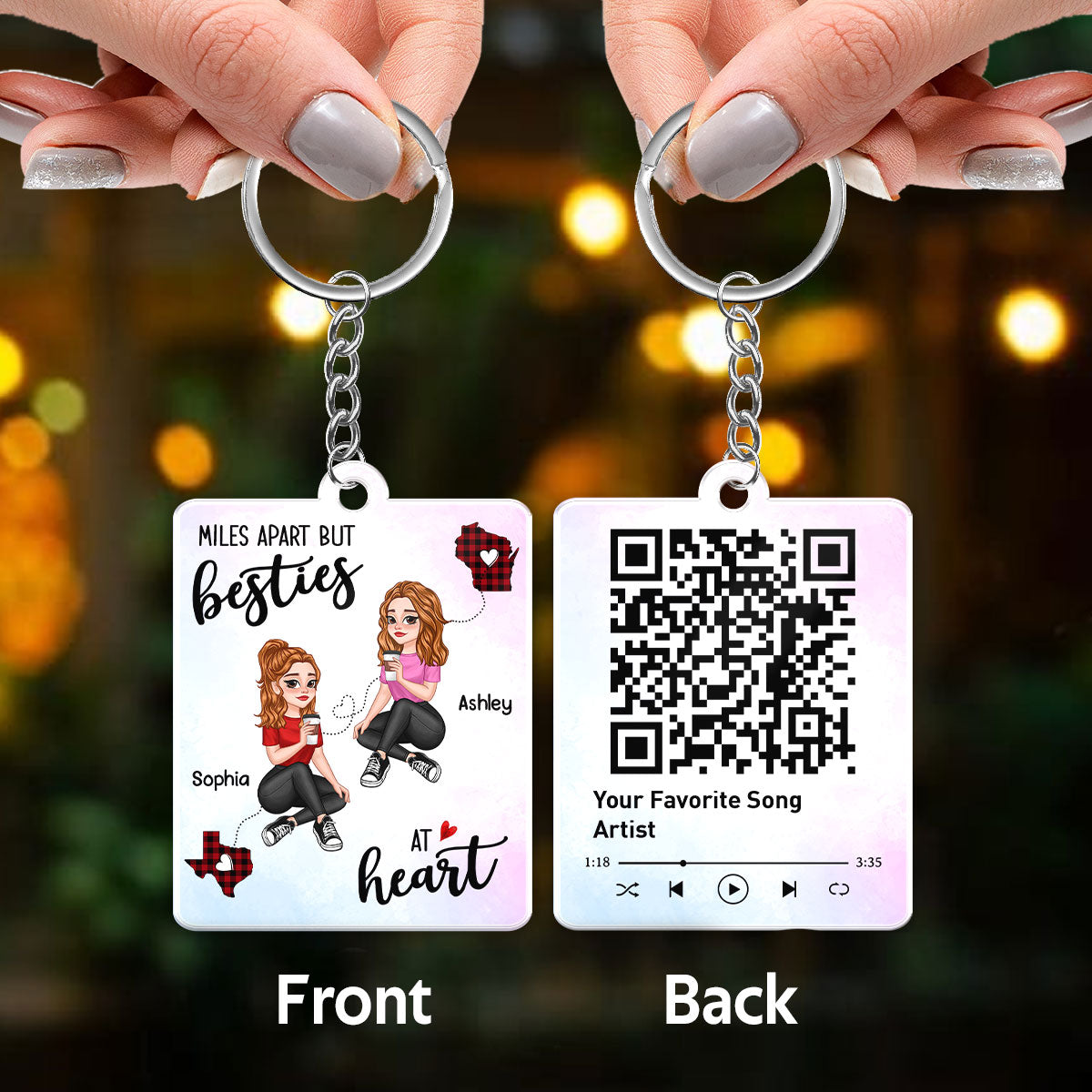 Pretty Cartoon Besties Long Distance Favorite Song QR Code Personalized Acrylic Keychain