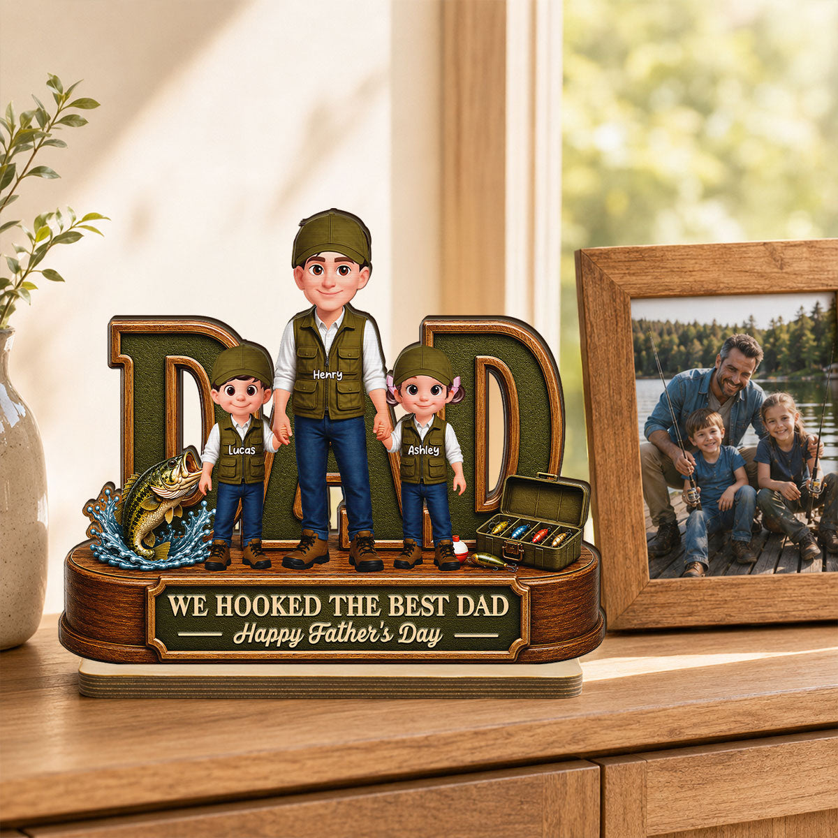 We Hooked The Best Dad Fishing Dad - Personalized 2-Layered Wooden Plaque - Father's Day Gift For Fishing Dad, Fishing Lovers