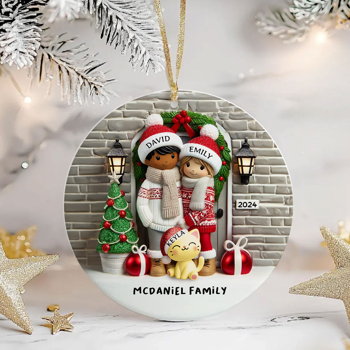 Farmhouse Couple Personalized Christmas Ceramic Ornament with Optional Pet Dog Cat, Christmas Gift for Him, Gift for Her
