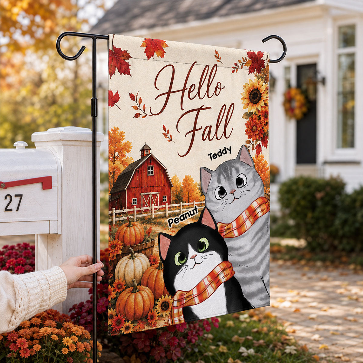 Trending Hello Fall Cute Cat - Personalized Garden Flag - Fall Season Gift For Cat Lovers