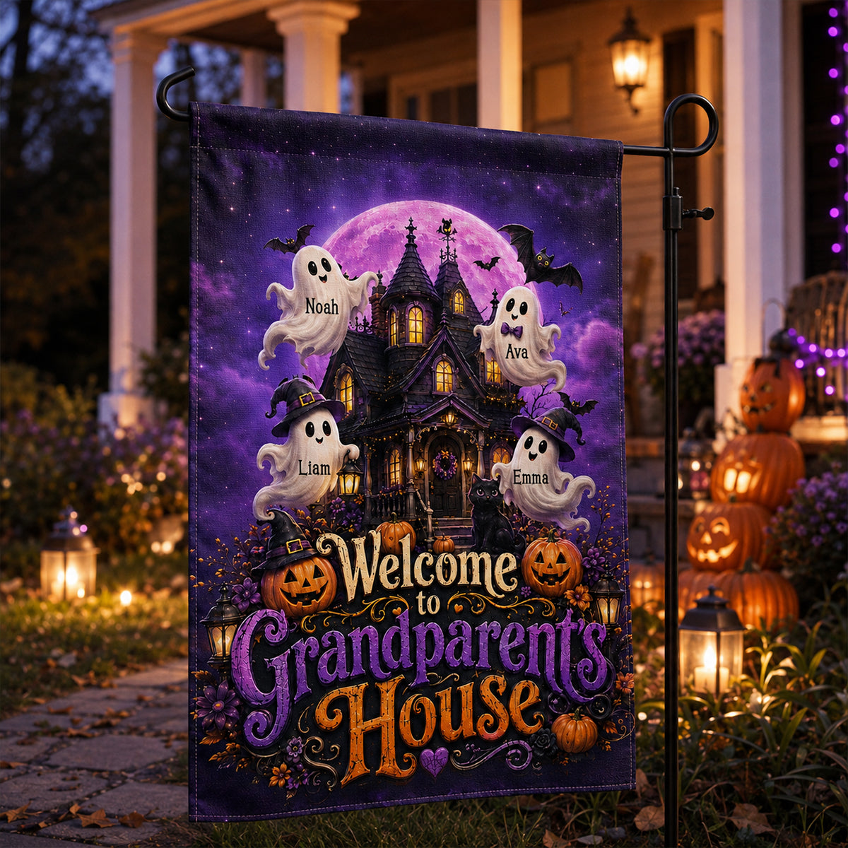 Welcome To Grandparent's House Boo Crew - Personalized Garden Flag - Halloween Decor Gift, Gift For Grandma Grandpa