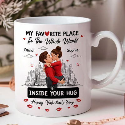 My Favorite Place in the Whole World is Inside Your Hug - Personalized Mug - Sentimental Couple Gift for Him