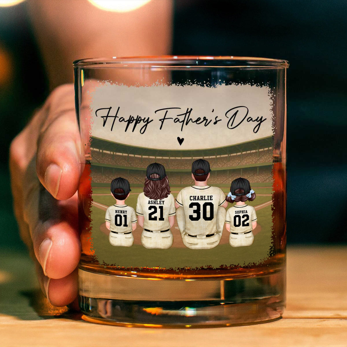 Retro Vintage Baseball Daddy's Dream Team Personalized Wine Glass, Whiskey Glass, Gift For Dad