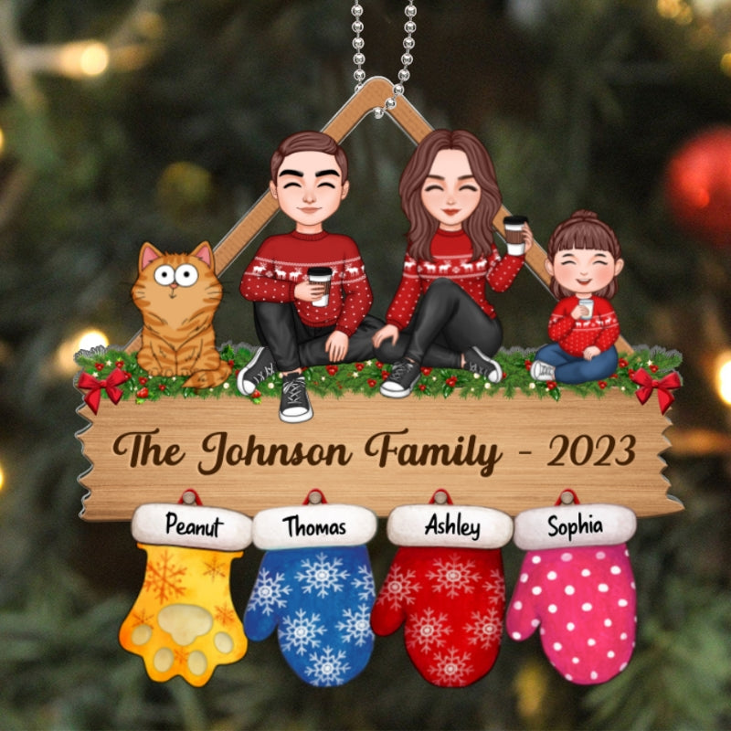 Family Sitting Christmas Glove Personalized Acrylic Ornament