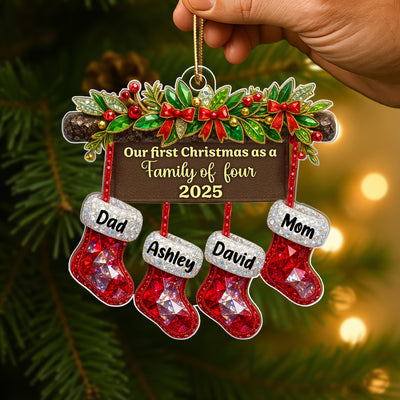 New Family First Christmas, Baby 1st Christmas 3D Crystal Effect - Personalized Acrylic Ornament - Heartwarming Christmas Keepaske