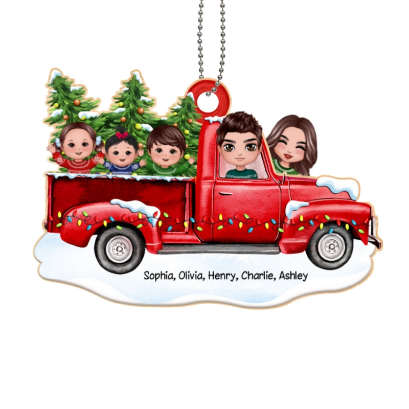Christmas Whole Doll Family On Truck Personalized Wooden Ornament