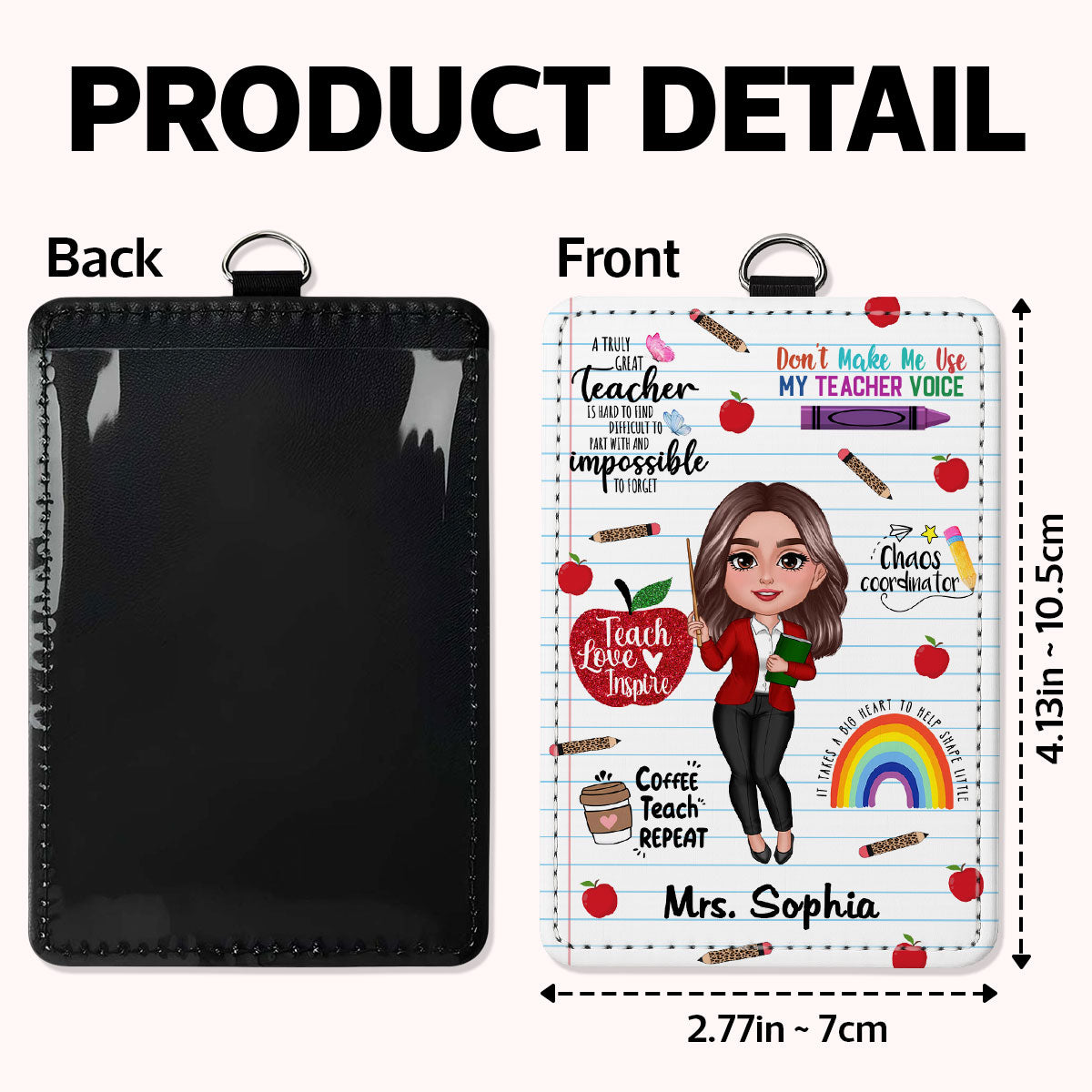 Teacher Affirmation Notebook Page Theme Personalized ID Badge Holder, Back To School Gift For Teacher