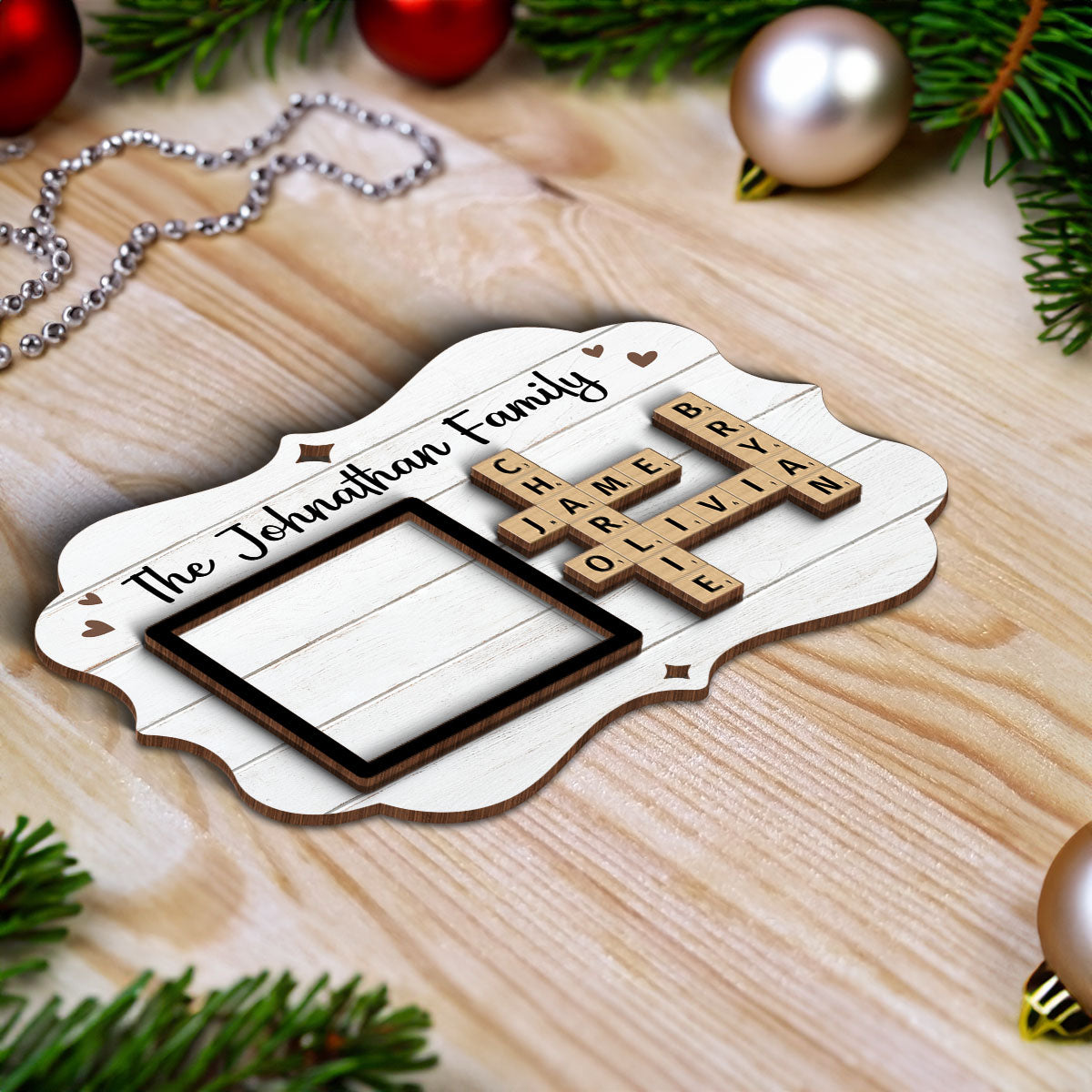 Family Crossword Puzzle Art Personalized Christmas Photo Frame Ornament, Hanging Photo Car Ornament, First Car Gift, Test Pass Gift