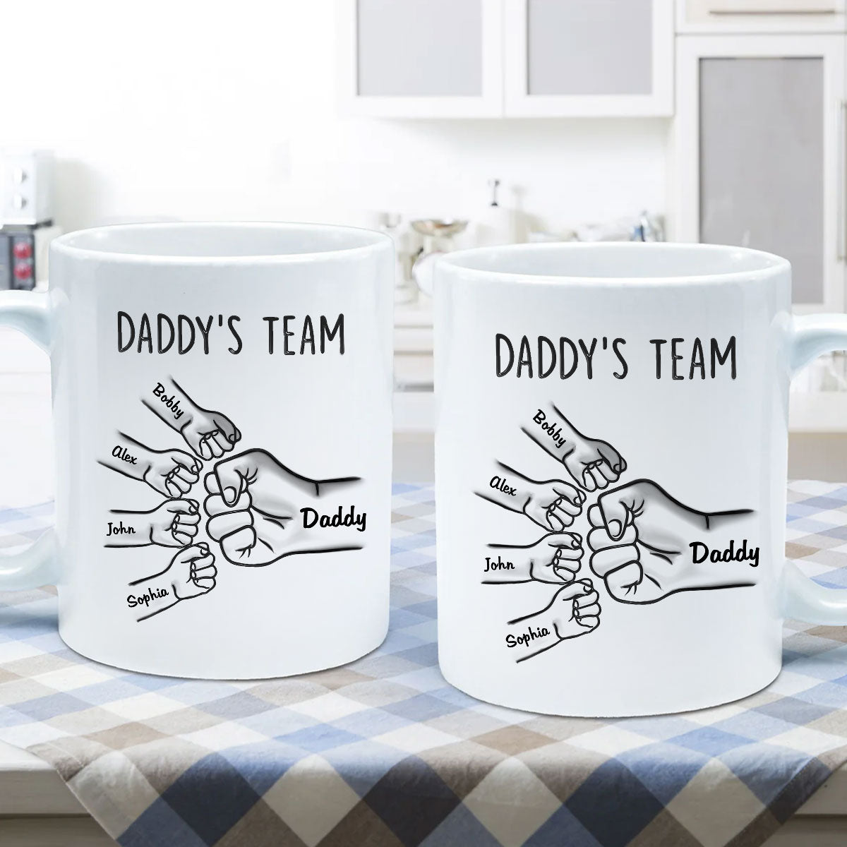 Daddy‘s Team Fist Bump Outline 3D Inflated Effect Personalized Mug