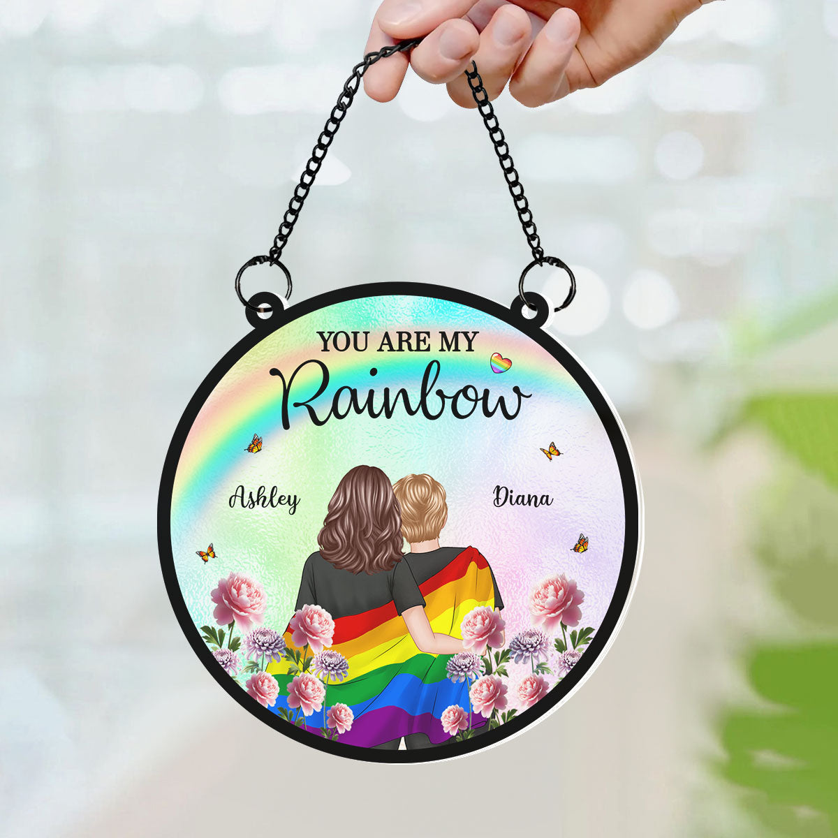 Pride Month LGBT Couple Birth Month Flowers Personalized Suncatcher, Gift For Couple