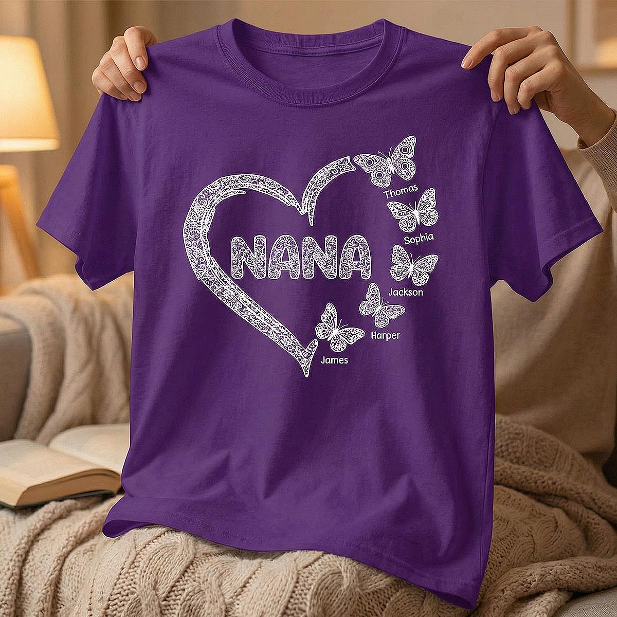 Grandma Lace Pattern Butterflies Heart - Personalized Shirt - Gift For Grandma, Mom
