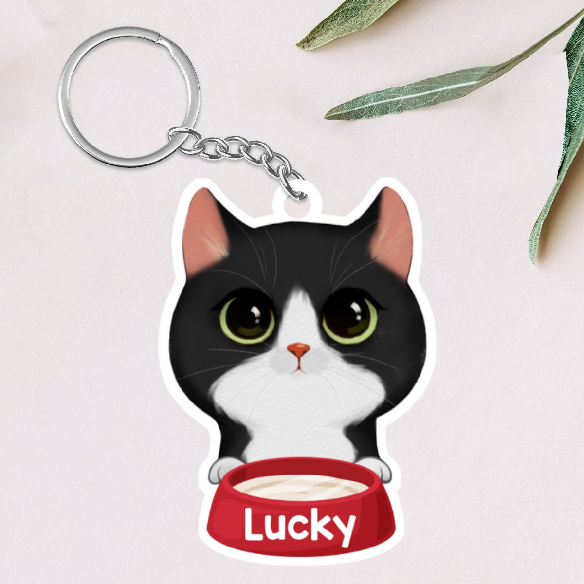 Peeking Watercolor Cute Cats With Bowl Personalized Acrylic Keychain