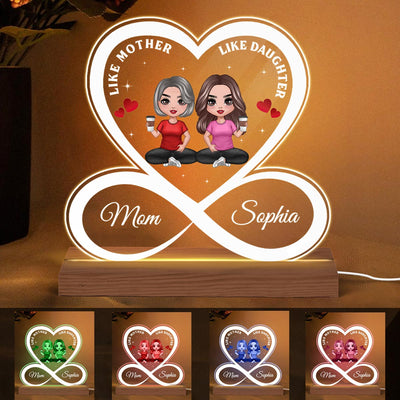 Like Mother Like Daughter Infinity Heart Doll Women Sitting Personalized Custom Shape Acrylic Plaque With LED Night Light