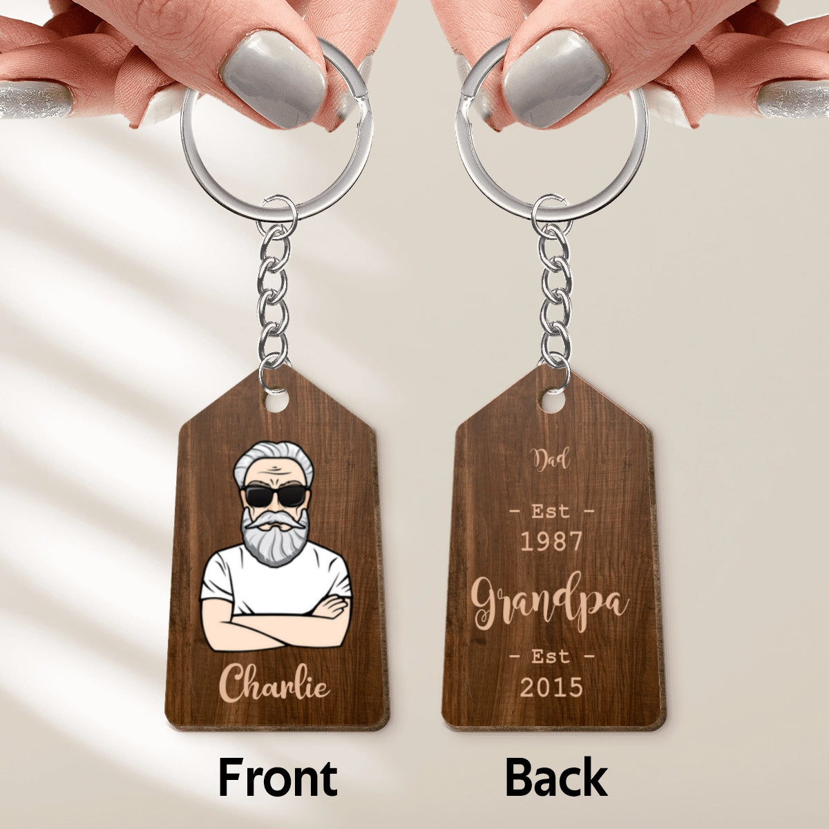 Grandpa Est. Gift For Grandpa Personalized Wooden Keychain