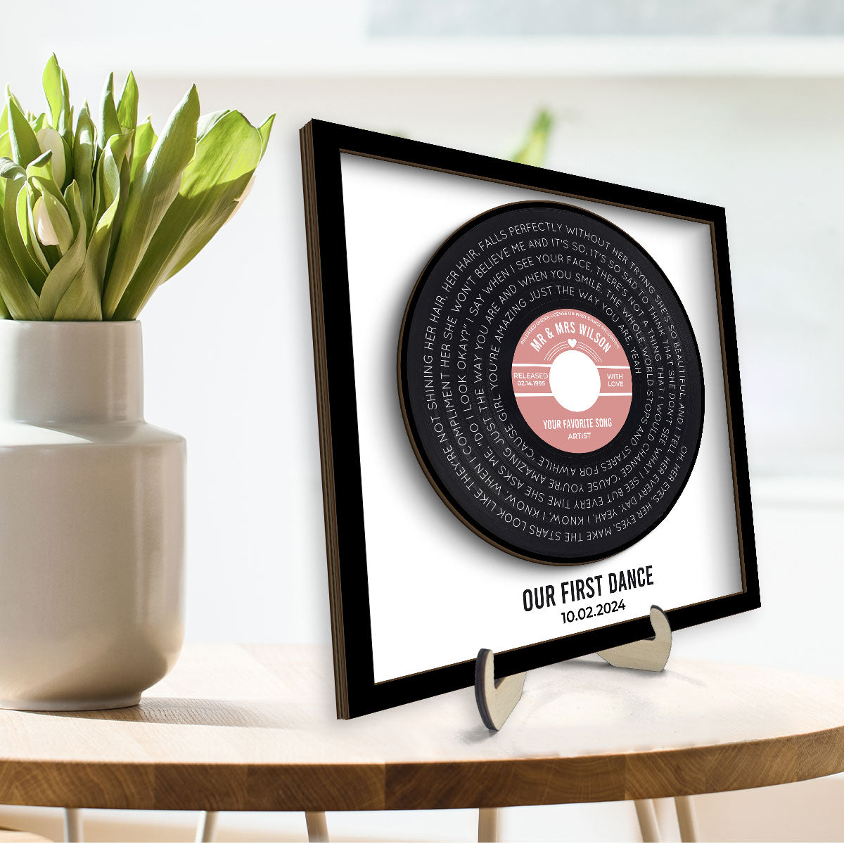 Custom Vinyl Record Label Print Personalized 2-Layer Wooden Plaque, Wedding, Valentine's Day, Anniversary, Mother's Day, Father's Day Unique Gift for Him Gift for Her